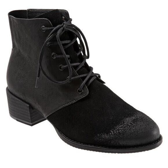 $200 Sava Women Black Suede Tianna Lace Up Ankle Boot Burnished Toe US 6.5 EU 37 - Picture 1 of 10